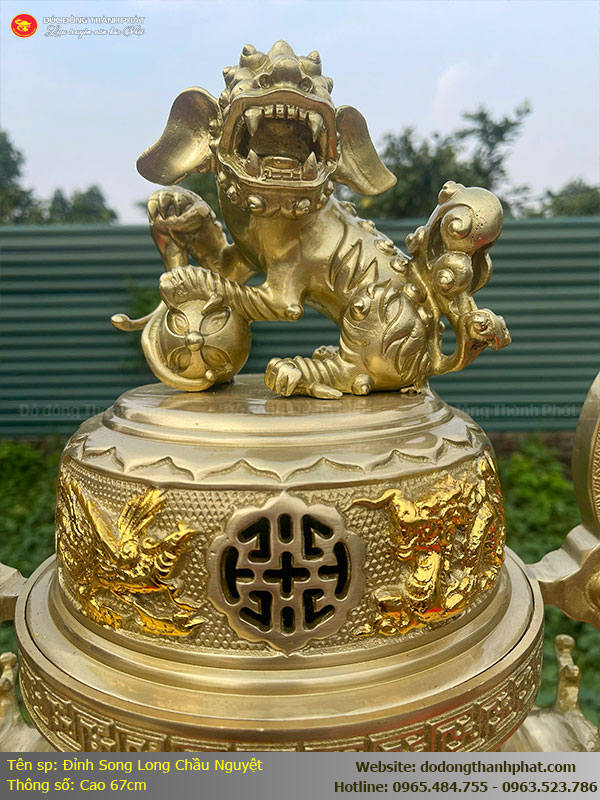 Bộ Tam Sự Đỉnh Hạc Song Long Chầu Nguyệt Bằng Đồng Cát Tút