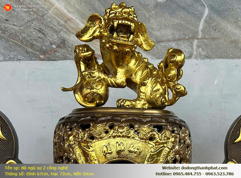 Đỉnh đồng Song Long Chầu Nguyệt 2 công nghệ cao 67cm