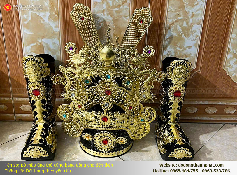 Bộ mão hài thờ cúng bằng đồng
