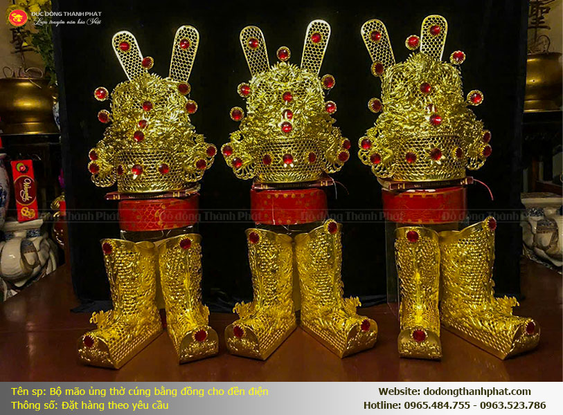 Bộ mão hài thờ cúng bằng đồng