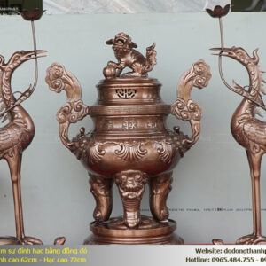 Bộ Tam Sự Đỉnh Hạc Hoa Sòi Đồng Đỏ Chạm Tay