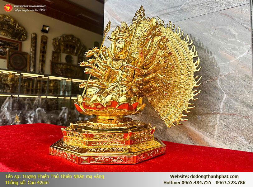 Tượng Thiên Thủ Thiên Nhãn mạ vàng cao 42cm