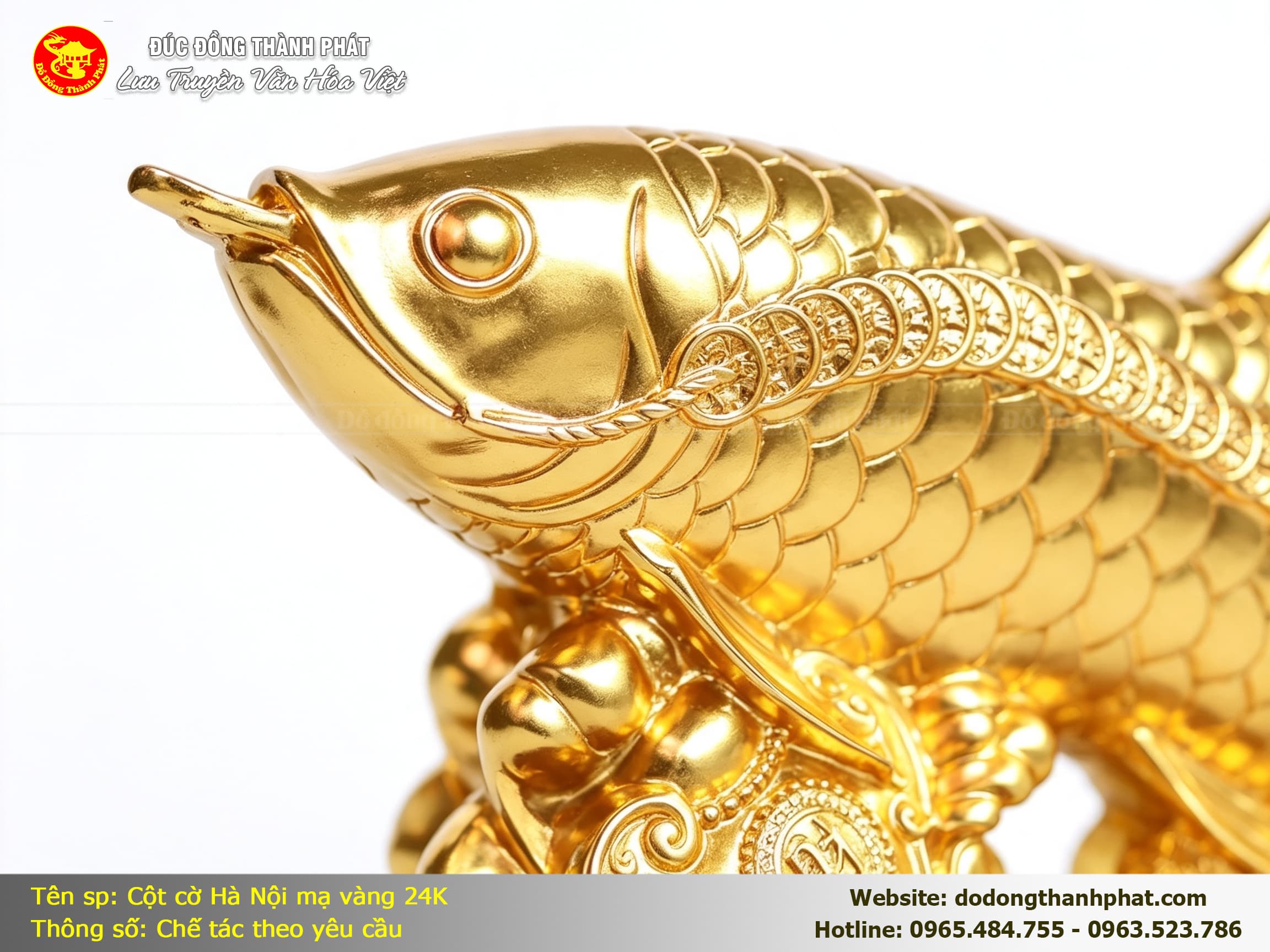 Tượng Cá Rồng Bằng Đồng — Cận cảnh đầu cá dát vàng 24K