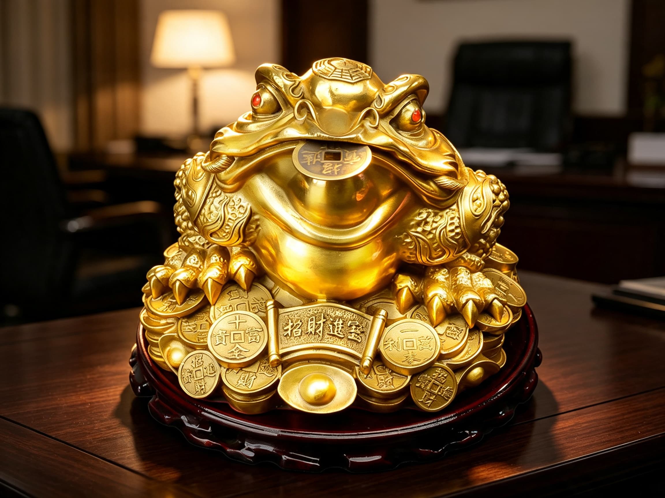 Tượng Thiềm Thừ mạ vàng để bàn làm việc — tụ tài giữ của, tài lộc vào cửa liên tục