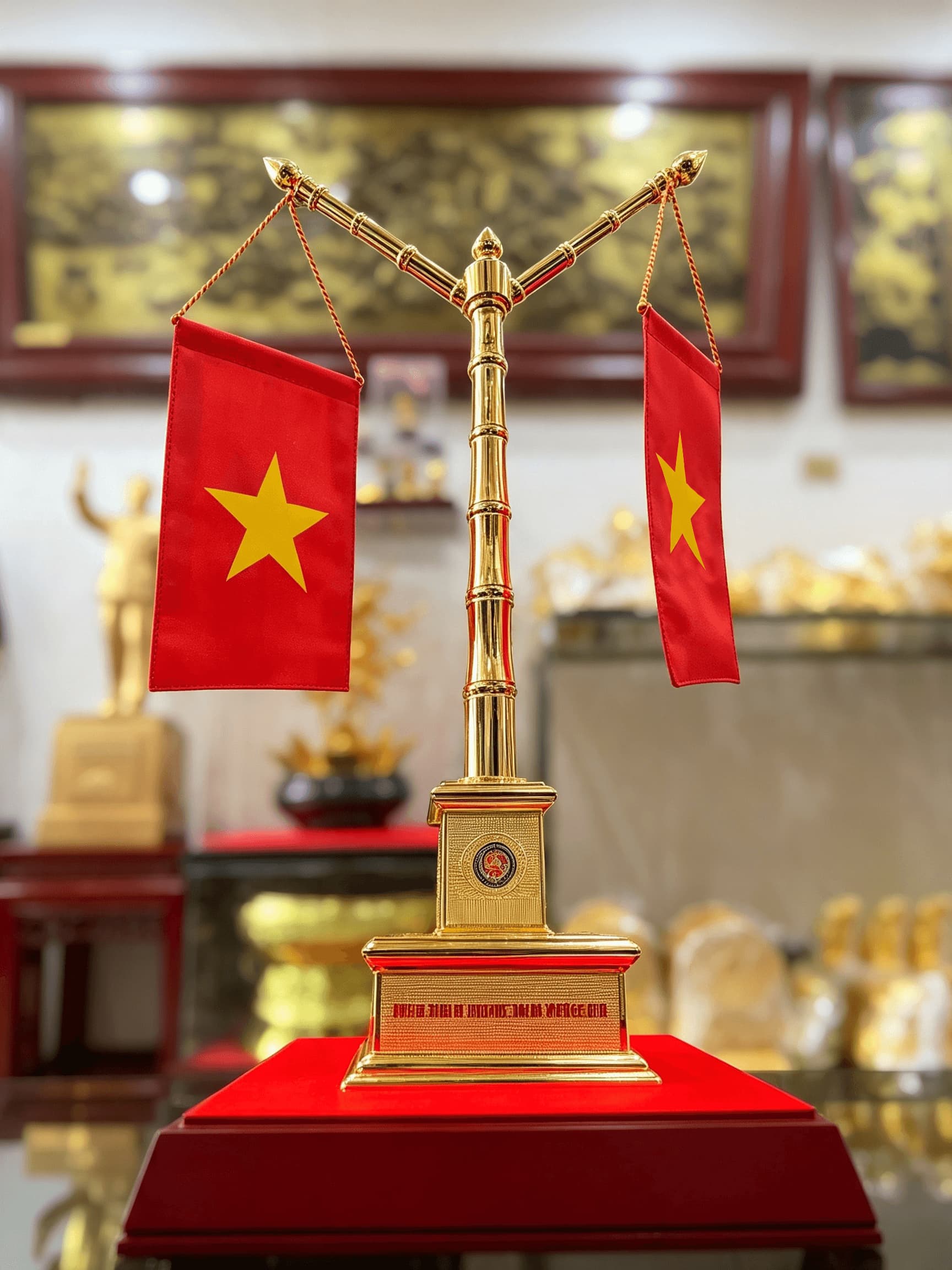 Cột cờ bằng đồng mạ vàng để bàn làm việc