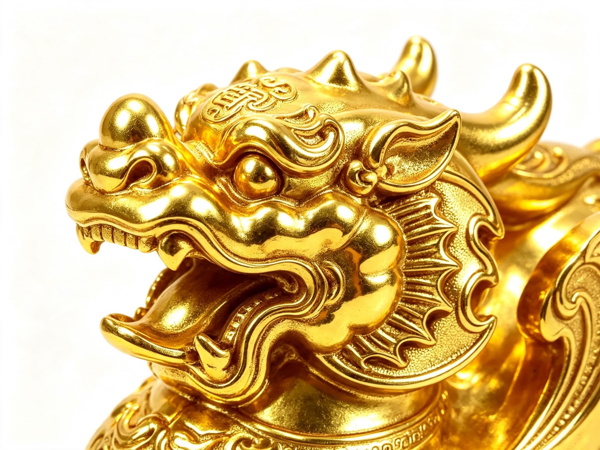 Chi tiết đầu Tỳ Hưu — Miệng rộng hút tài lộc, sừng vững chãi, mắt sáng rực