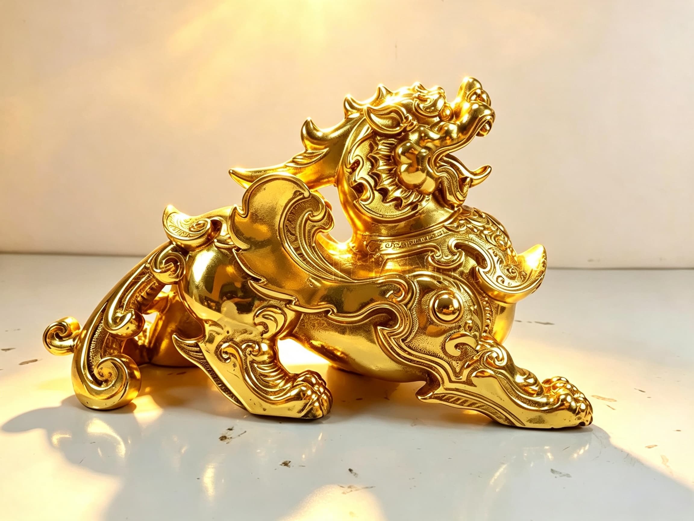 Tượng Tỳ Hưu Tài Lộc bằng đồng vàng thau đúc thủ công, mạ vàng 24K cao cấp, đón tài lộc giữ vận may